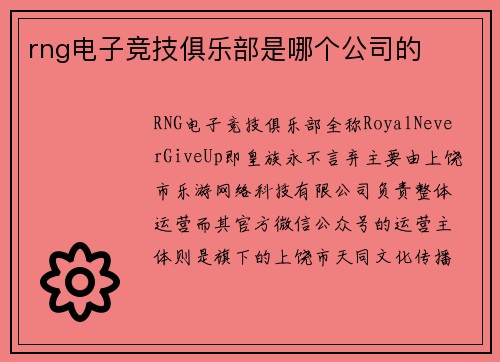 rng电子竞技俱乐部是哪个公司的