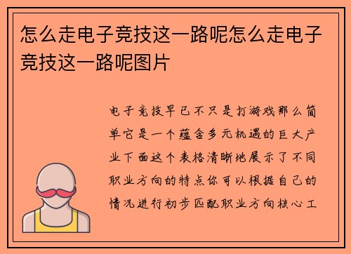 怎么走电子竞技这一路呢怎么走电子竞技这一路呢图片